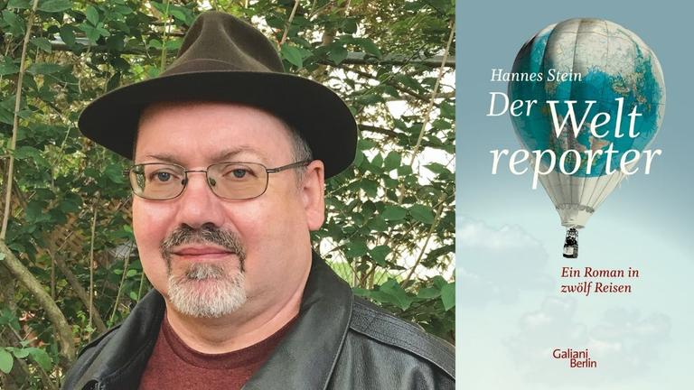 Hannes Stein: "Weltreporter" Zu sehen sind der Autor und das Buchcover, das einen fahrenden Ballon zeigt. Hannes Stein: "Weltreporter" Zu sehen sind der Autor und das Buchcover, das einen fahrenden Ballon zeigt.