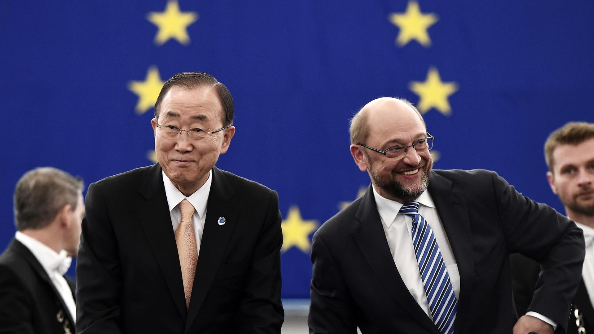 UNO-Generalsekretär Ban Ki Moon und EU-Parlamentspräsident Martin Schulz. UNO-Generalsekretär Ban Ki Moon und EU-Parlamentspräsident Martin Schulz.