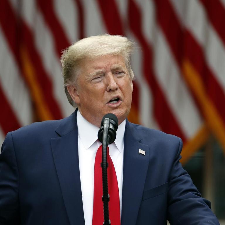 Donald Trump, Präsident der USA, spricht während einer Pressekonferenz im Rosengarten des Weißen Hauses.
