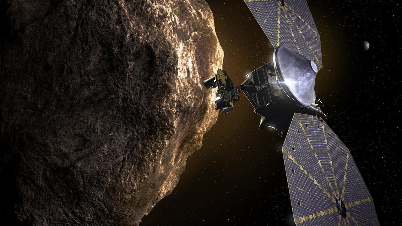 Die NASA-Sonde Lucy in der Nähe eines Asteroiden (Illustration)