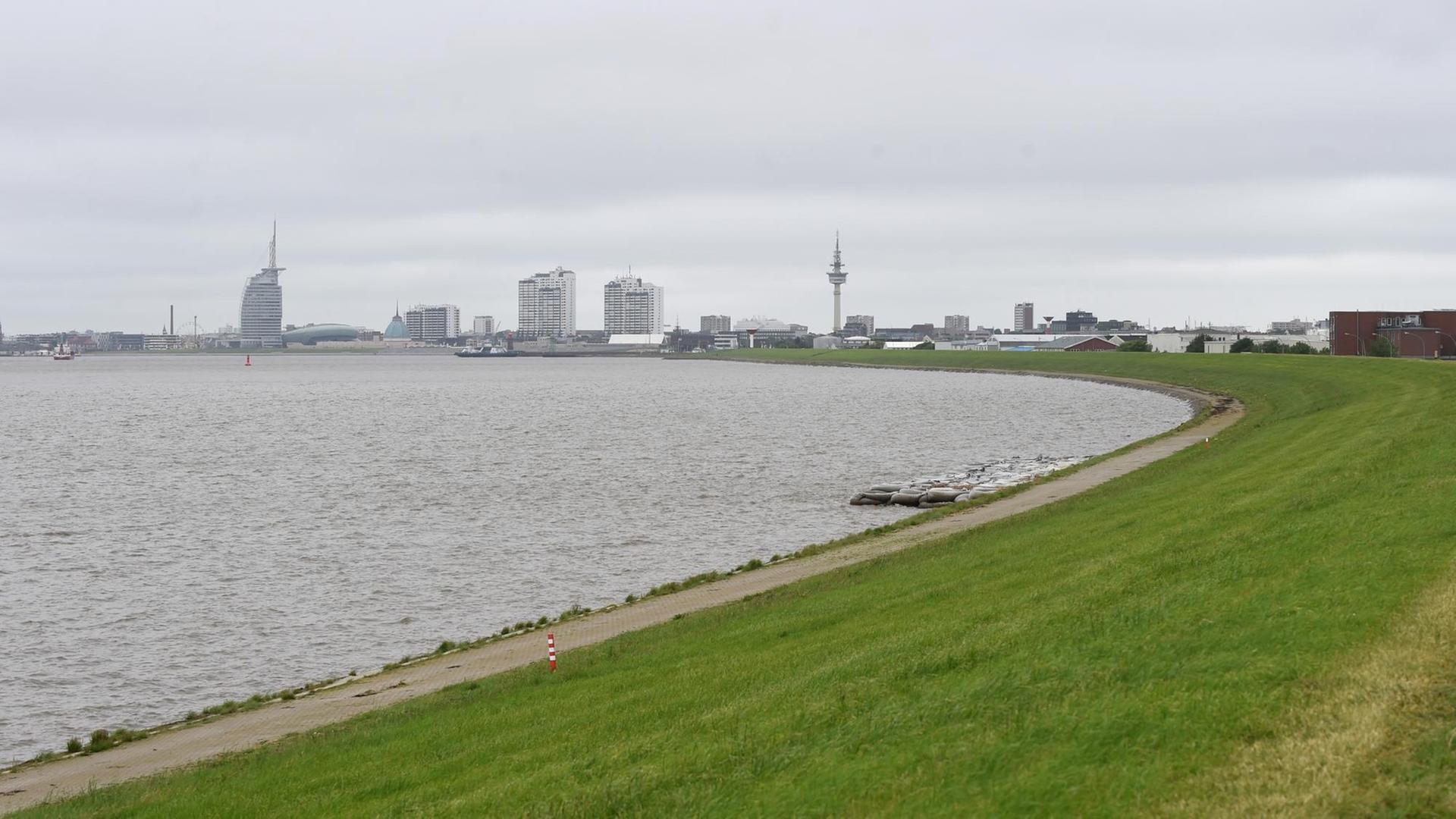 Der Deich am Naturschutzgebiet Luneplate, mit dem Blick auf Bremerhaven im Hintergrund. Der Deich am Naturschutzgebiet Luneplate, mit dem Blick auf Bremerhaven im Hintergrund.
