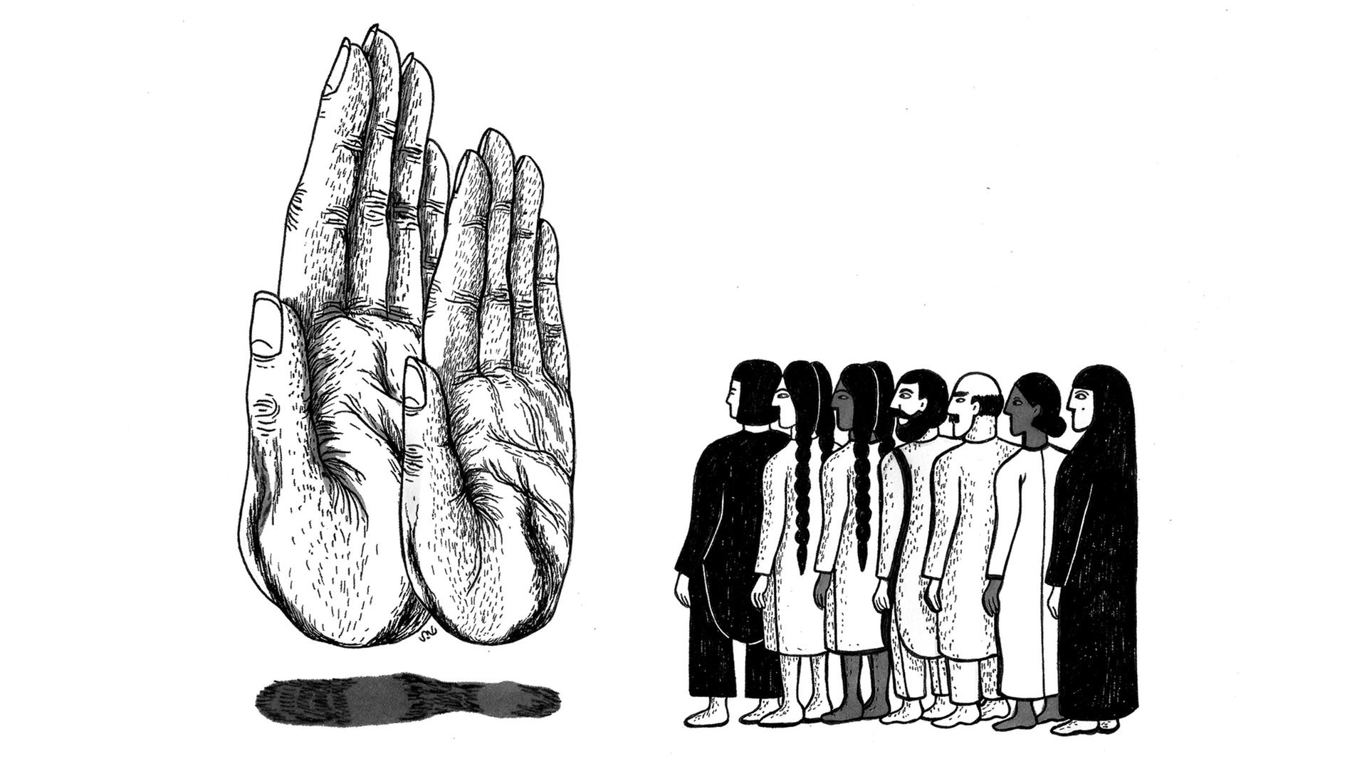 Eine Illustration zur Folge 6 - Deutschland aus dem Sammelband »Unbias The News – Warum Journalismus Vielfalt braucht« von Hostwriter, der im CORRECTIV-Verlag erschienen ist. Eine Illustration zur Folge 6 - Deutschland aus dem Sammelband »Unbias The News – Warum Journalismus Vielfalt braucht« von Hostwriter, der im CORRECTIV-Verlag erschienen ist.