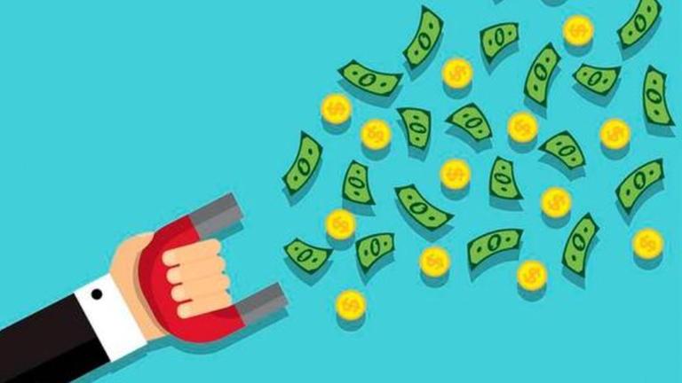 Illustration eines Magneten, der Geld anzieht. Illustration eines Magneten, der Geld anzieht.