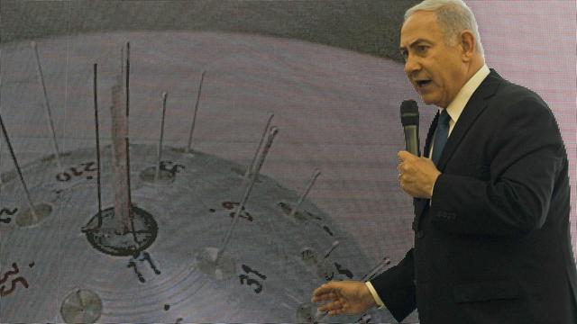 Israels Premierminister Benjamin Netanjahu bei seiner Präsentation zu einem nach seiner Darstellung iranischen Atomwaffenprogramm