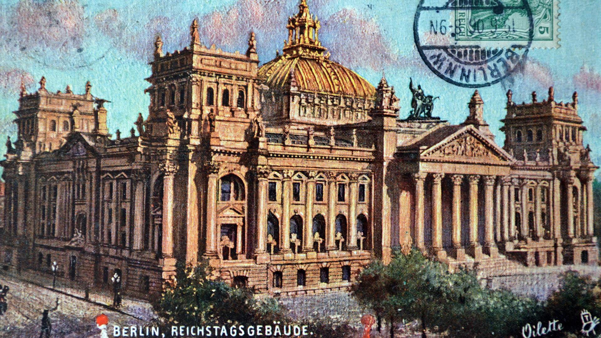 Der Reichstag in Berlin, ca. 1919, auf einer zeitgenössischen Postkarte Der Reichstag in Berlin, ca. 1919, auf einer zeitgenössischen Postkarte