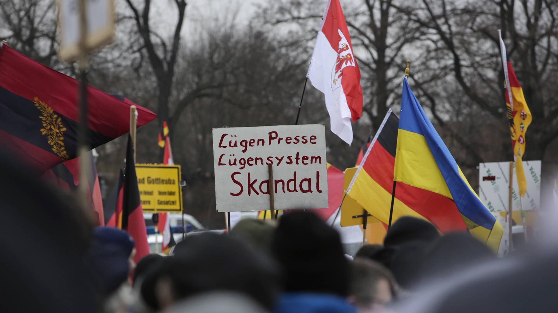 Pegida-Anhänger während einer Demonstration in Dresden am 25. Januar 2015. Pegida-Anhänger während einer Demonstration in Dresden am 25. Januar 2015.