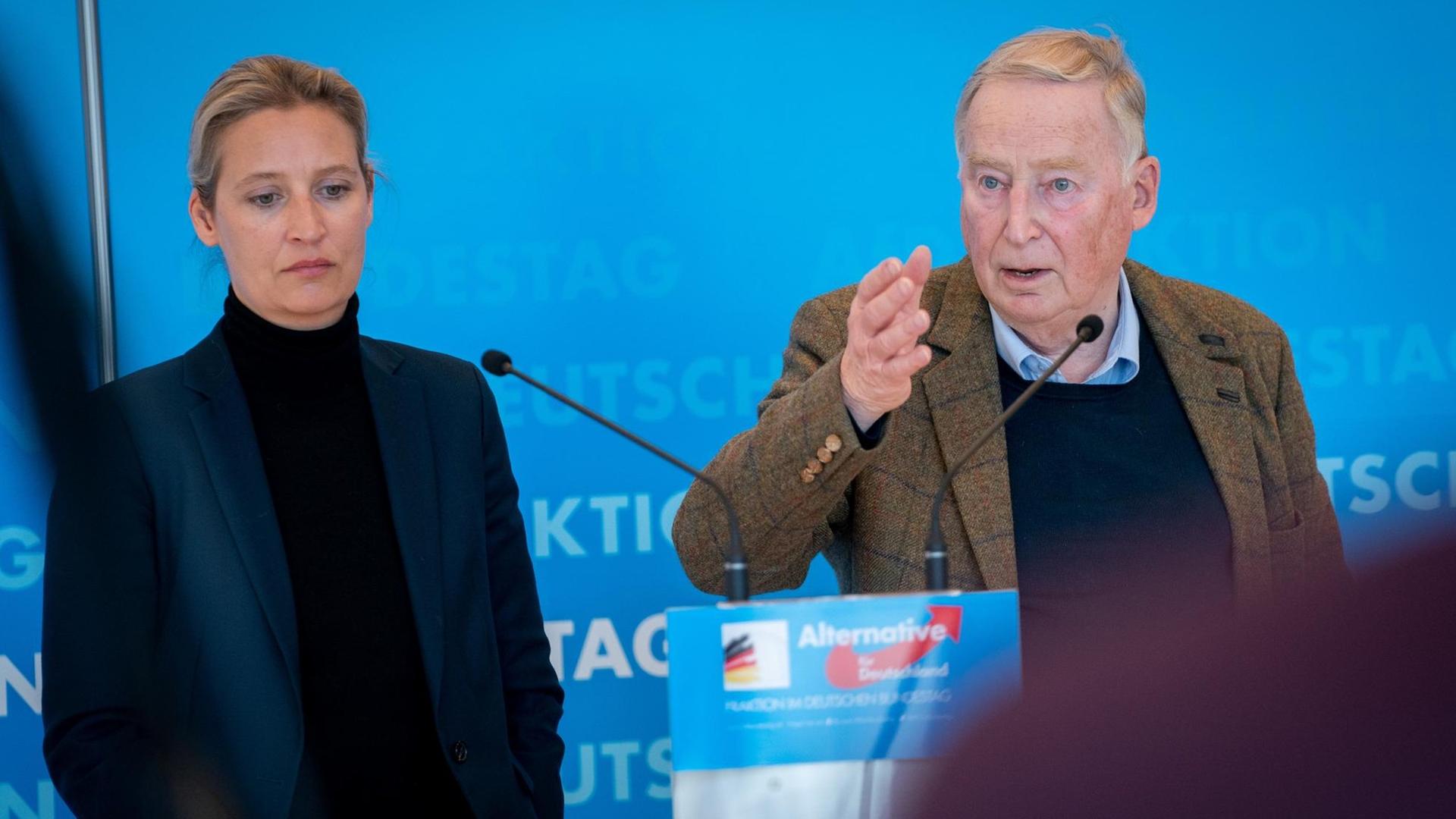 Die Fraktionsvorsitzenden der AfD, Alice Weidel und Alexander Gauland, geben eine Pressekonferenz. Die Fraktionsvorsitzenden der AfD, Alice Weidel und Alexander Gauland, geben eine Pressekonferenz.