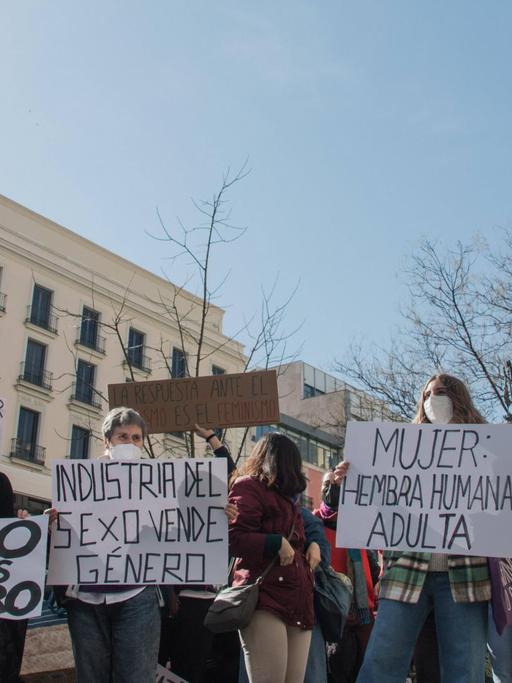 Mehrere feministische Gruppen in Madrid, die von Espacio Feminista Radical EFR einberufen wurden, haben sich an diesem Samstagmorgen um 12.30 Uhr versammelt vor dem Gleichstellungsministerium, um die Konsequenzen der Identitätsgesetze - Trans Law und LGTBI Law - anzuprangern, die von der Abteilung von Irene Montero ausgearbeitet wurden, und gegen die Verachtung, die das Ministerium ihrer Meinung nach gegen Feministinnen ausübt.