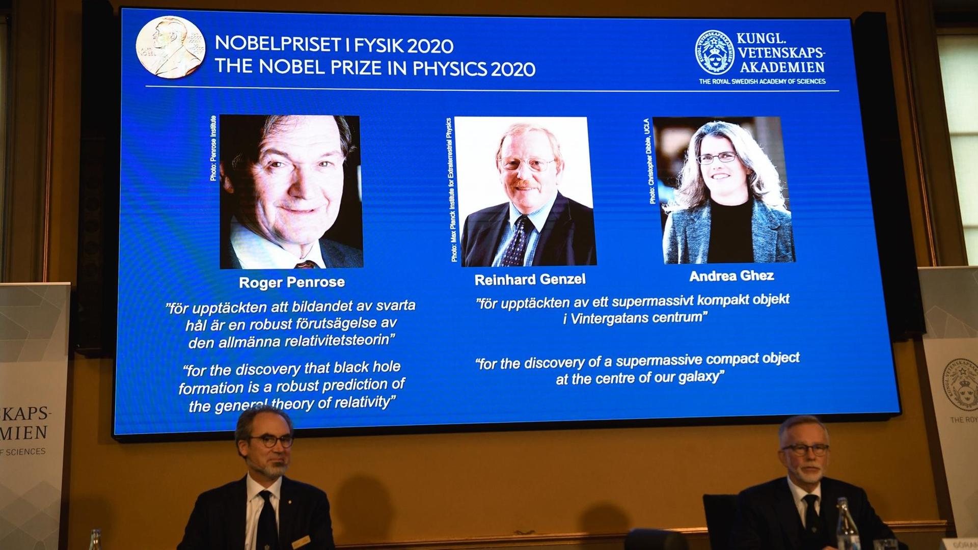 Presskonferenz zur Bekanntgabe der Preisträger für den Physik-Nobelpreis 2020 in Stockholm Presskonferenz zur Bekanntgabe der Preisträger für den Physik-Nobelpreis 2020 in Stockholm