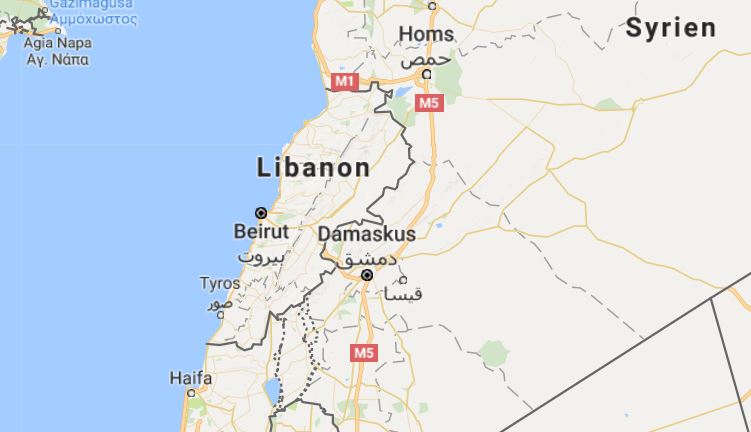 Die Landkarte zeigt den Libanon und einen Teil Syriens und Israels.