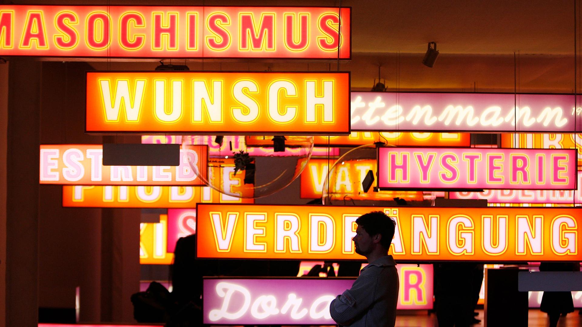 Ein interaktives Labyrinth psychoanalytischer Grundbegriffe in einer Sigmund-Freud-Ausstellung im Jüdischen Museum in Berlin. Ein interaktives Labyrinth psychoanalytischer Grundbegriffe in einer Sigmund-Freud-Ausstellung im Jüdischen Museum in Berlin.