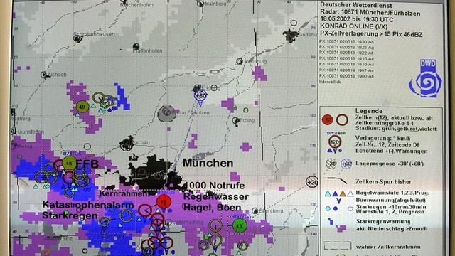 Das Unwetterwarnsystem des Deutschen Wetterdienstes in Offenbach. 