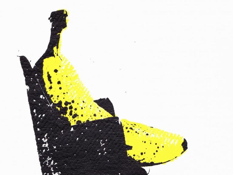 Illustration einer Banane, die auf einem Chefsessel sitzt.