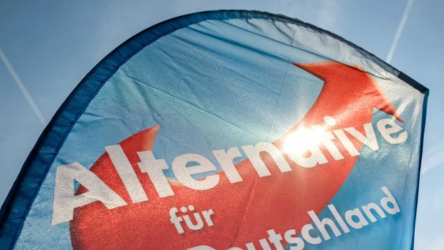 Die Sonne scheint am 05.09.2014 während des Wahlkampfs zur Thüringer Landtagswahl in Jena durch einen Aufsteller der Partei Alternative für Deutschland (AfD).