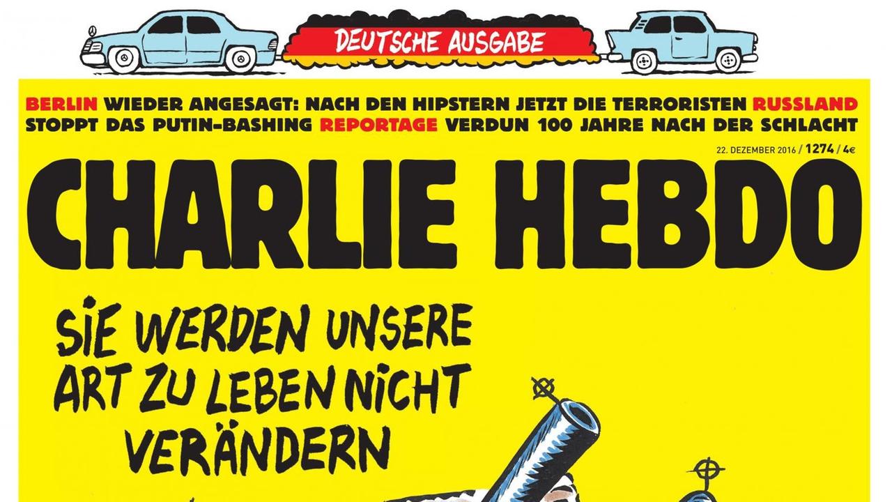Die deutsche Ausgabe des französischen Satiremagazins "Charlie Hebdo" zum Anschlag von Berlin. Die deutsche Ausgabe des französischen Satiremagazins "Charlie Hebdo" zum Anschlag von Berlin.