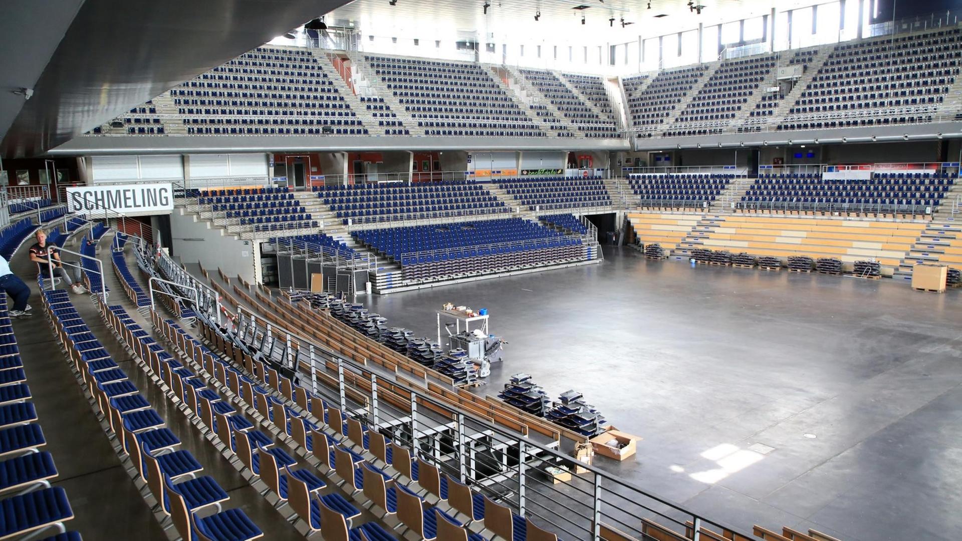 Blick in die leere Max-Schmeling-Halle in Berlin. Blick in die leere Max-Schmeling-Halle in Berlin.