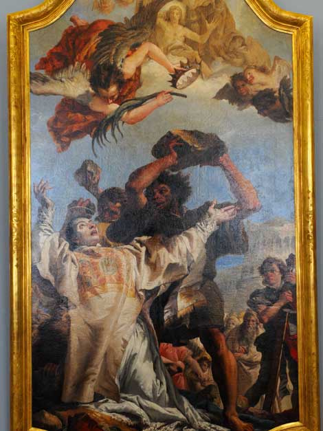 Das Gemälde "Die Steinigung des Hl. Stephanus" von dem Künstler Giandomenico Tiepolo hängt am Donnerstag (29.05.2008) in der Residenz in Würzburg. Das Gemälde "Die Steinigung des Hl. Stephanus" von dem Künstler Giandomenico Tiepolo hängt am Donnerstag (29.05.2008) in der Residenz in Würzburg.