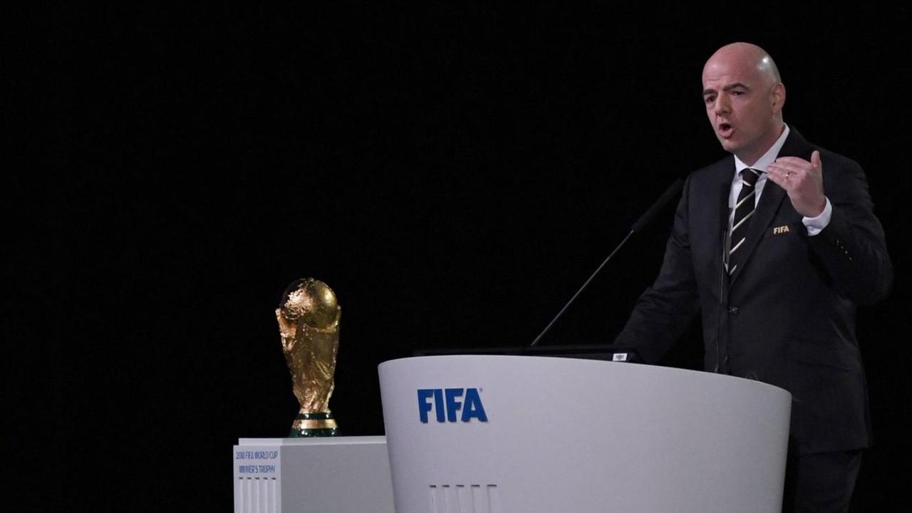 Ein Tag vor Beginn der Weltmeisterschaft in Russland, 68. FIFA-Kongress im Moskauer Expocenter, Rede von FIFA-Präsident Gianni Infantino. Ein Tag vor Beginn der Weltmeisterschaft in Russland, 68. FIFA-Kongress im Moskauer Expocenter, Rede von FIFA-Präsident Gianni Infantino.