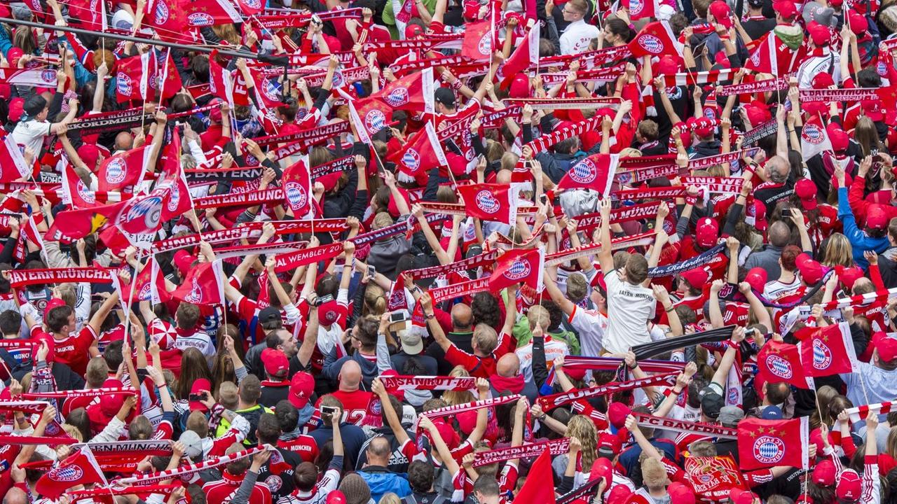 Fans des FC Bayern während der Meisterfeier 2015 Fans des FC Bayern während der Meisterfeier 2015
