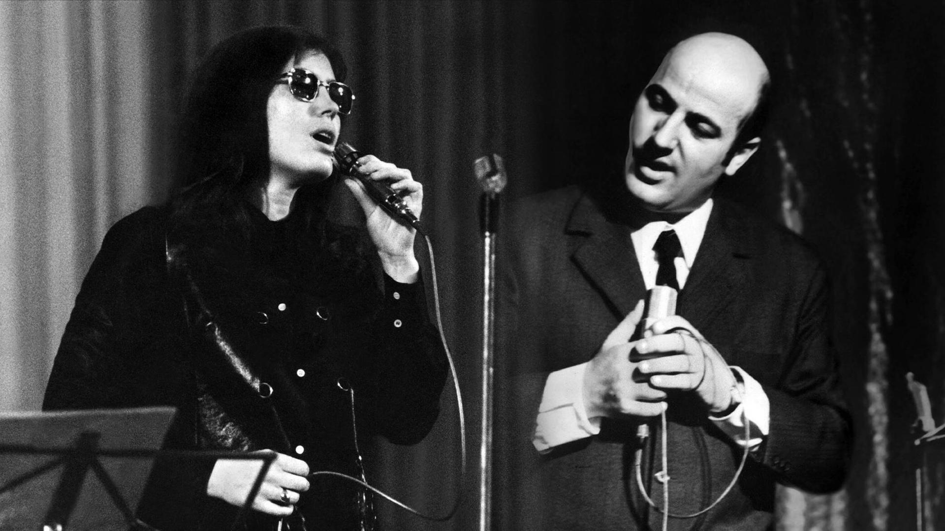 Montage aus zwei Fotos: Uschi Brüning und Manfred Krug singend auf der Bühne. Montage aus zwei Fotos: Uschi Brüning und Manfred Krug singend auf der Bühne.