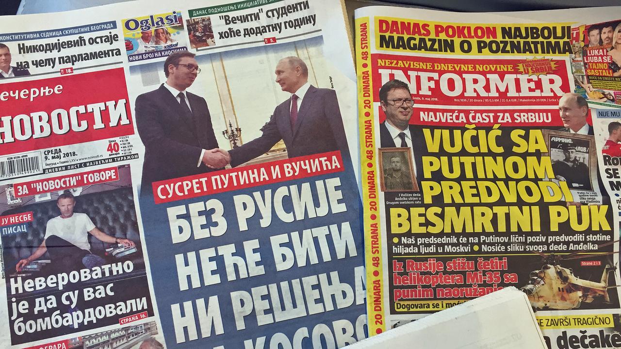 Serbische Zeitungen berichten über die Inauguration des russischen Präsidenten Putin.