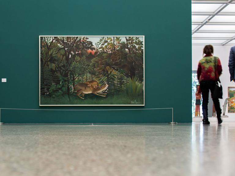 Henri Rousseaus Werk "Der hungrige Löwe wirft sich auf die Antilope" in der Ausstellung "Der Schatten der Avantgarde - Rousseau und die vergessenen Meister" im Folkwang Museum in Essen