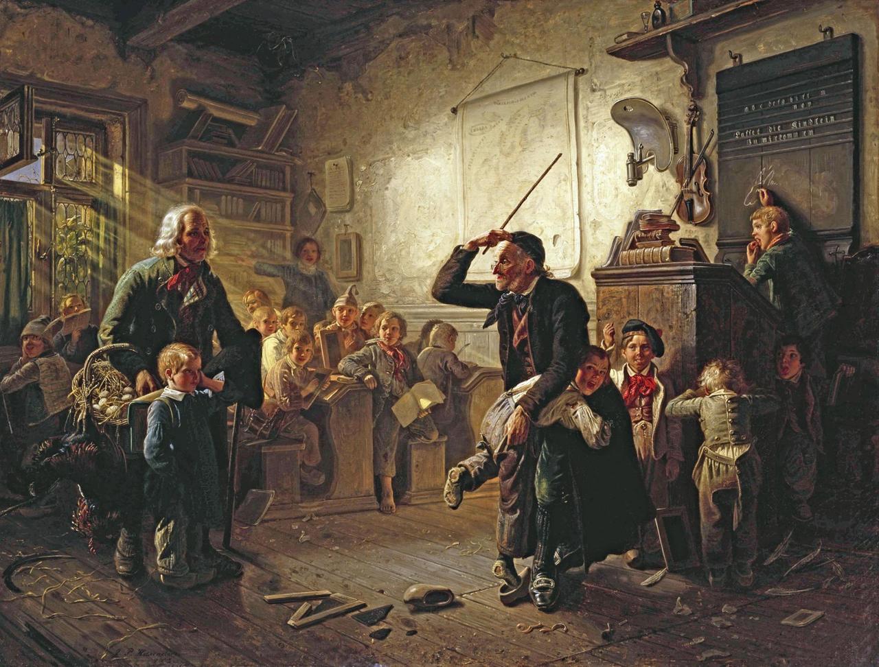 Hasenclever, Johann Peter.
18101853. /
Der erste Schultag (Lasset die Kindlein zu mir kommen), 1852.
Öl auf Leinwand,
85 × 112 cm.
Privatsammlung. |