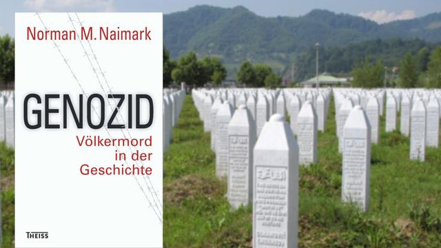 Buchcover Genozid /Hintergrund Grabsteine der Potocari Gedenkstätte für den Völkermord in Srebrenica.