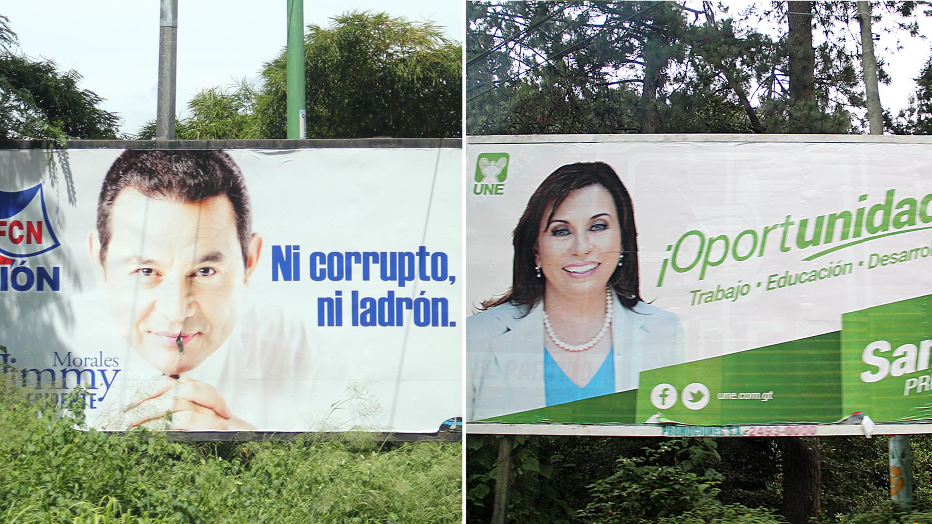 Wahlplakate von Jimmy Morales und Sandra Torres Wahlplakate von Jimmy Morales und Sandra Torres