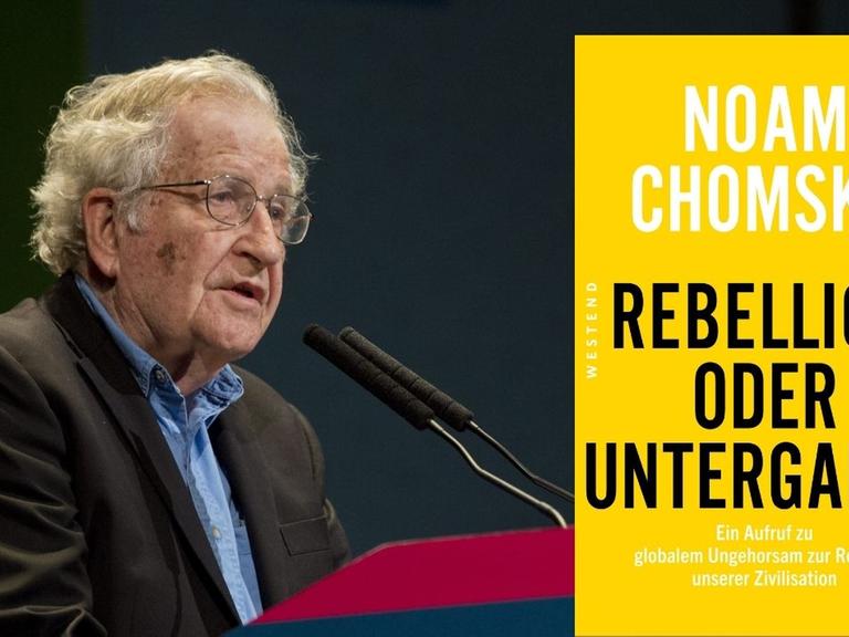 Hintergrund: Der Linguist und Philosoph Noam Chomsky sprach während seiner Teilnahme am Internationalen Forum für Empowerment und Gleichstellung in Buenos Aires, Argentinien, am 12. März 2015. Vordergrund: Buchcover