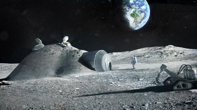Ein Modell zeigt eine Iglu förmige Mondstation.
