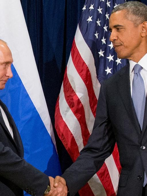 US-Präsident Barack Obama und Russlands Staatsoberhaupt Wladimir Putin geben sich die Hände.