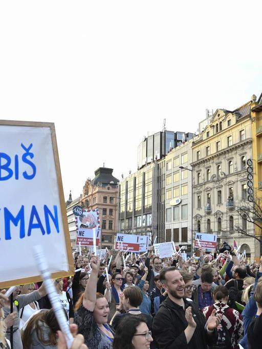 Public protest against steps taken by criminally prosecuted Prime Minister Andrej Babis and his cabinet ruling without parliament's confidence took place at Wenceslas Square, Prague, Czech Republic on Monday, April 9, 2018.