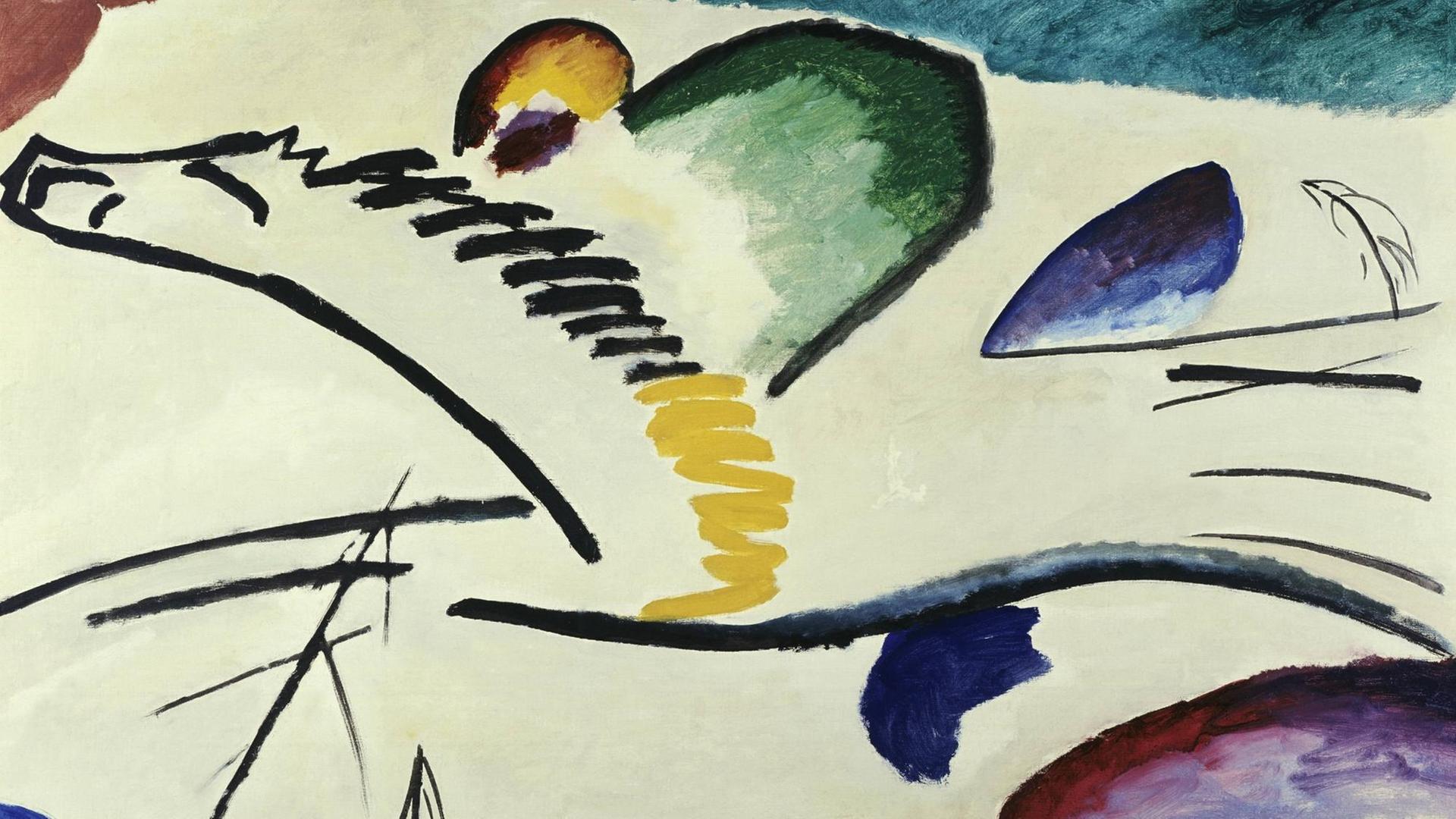 Ausschnitt von "Lyrisches (Reiter zu Pferd)", ein Gemälde von Wassily Kandinsky von 1911, zu sehen im Rotterdamer Museum Boymans-van Beuningen. Ausschnitt von "Lyrisches (Reiter zu Pferd)", ein Gemälde von Wassily Kandinsky von 1911, zu sehen im Rotterdamer Museum Boymans-van Beuningen.