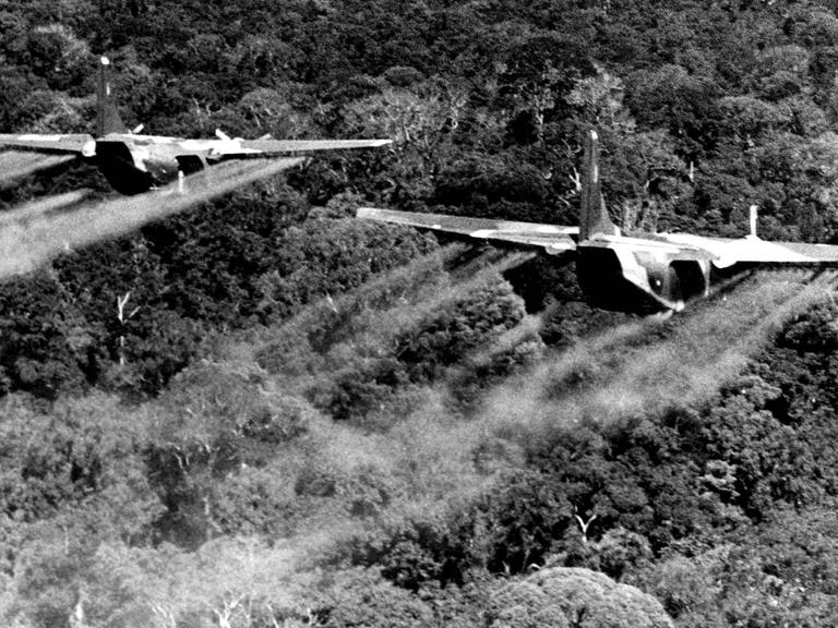 US-Flugzeuge versprühen während des Vietnamkriegs das "Entlaubungsmittel" Agent Orange. Es enthält Dioxin und ist verseucht bis heute die Böden in Vietnam.