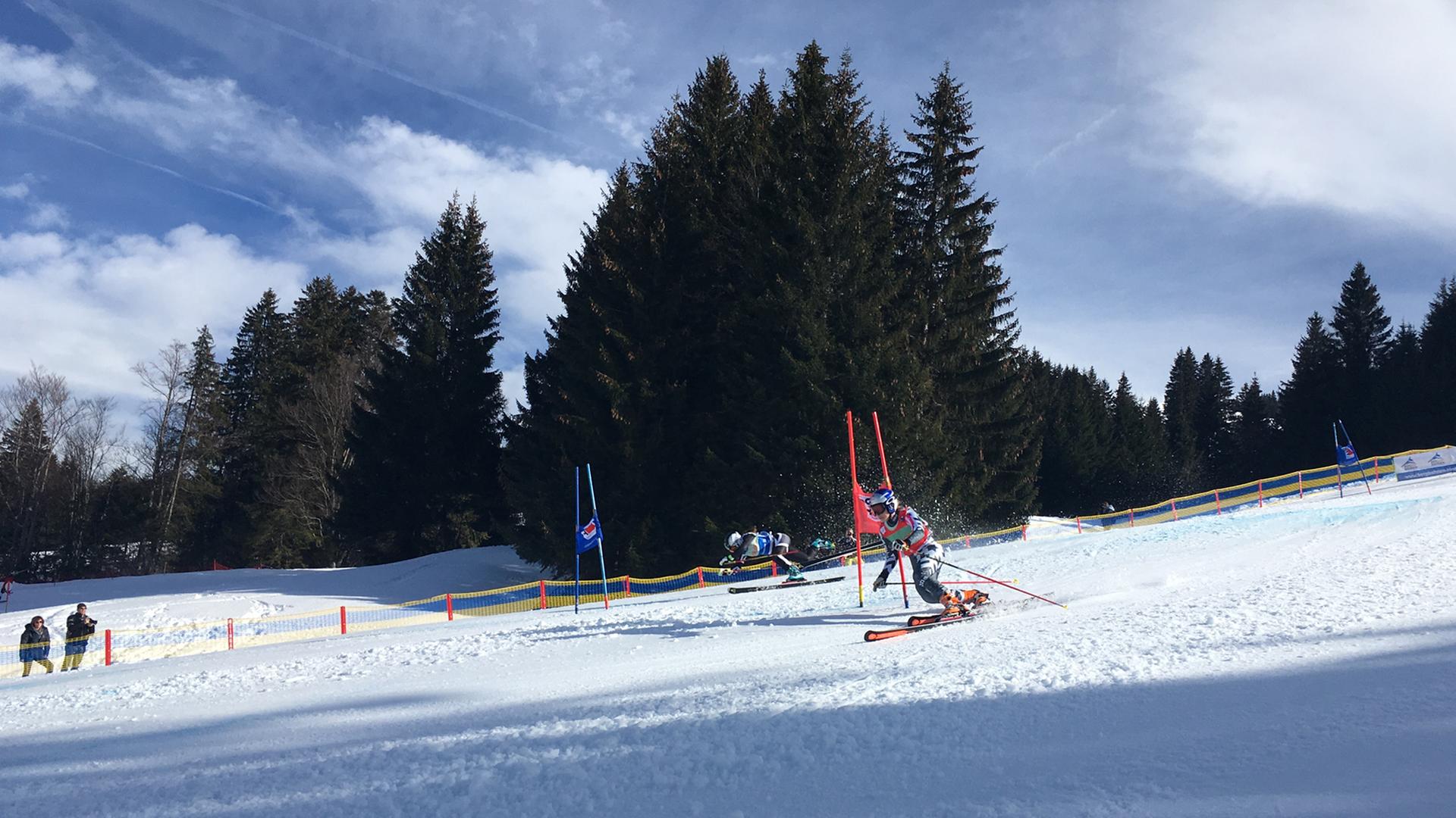 Johanna Holzmann fährt bei einem Wettkampf eine Skipiste hinunter. Johanna Holzmann fährt bei einem Wettkampf eine Skipiste hinunter.