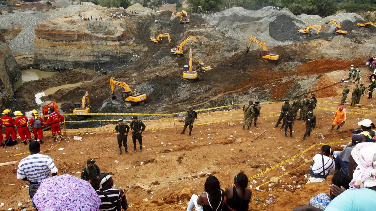 Abgesperrte illegale Mine in der kolumbianischen Provinz Cauca