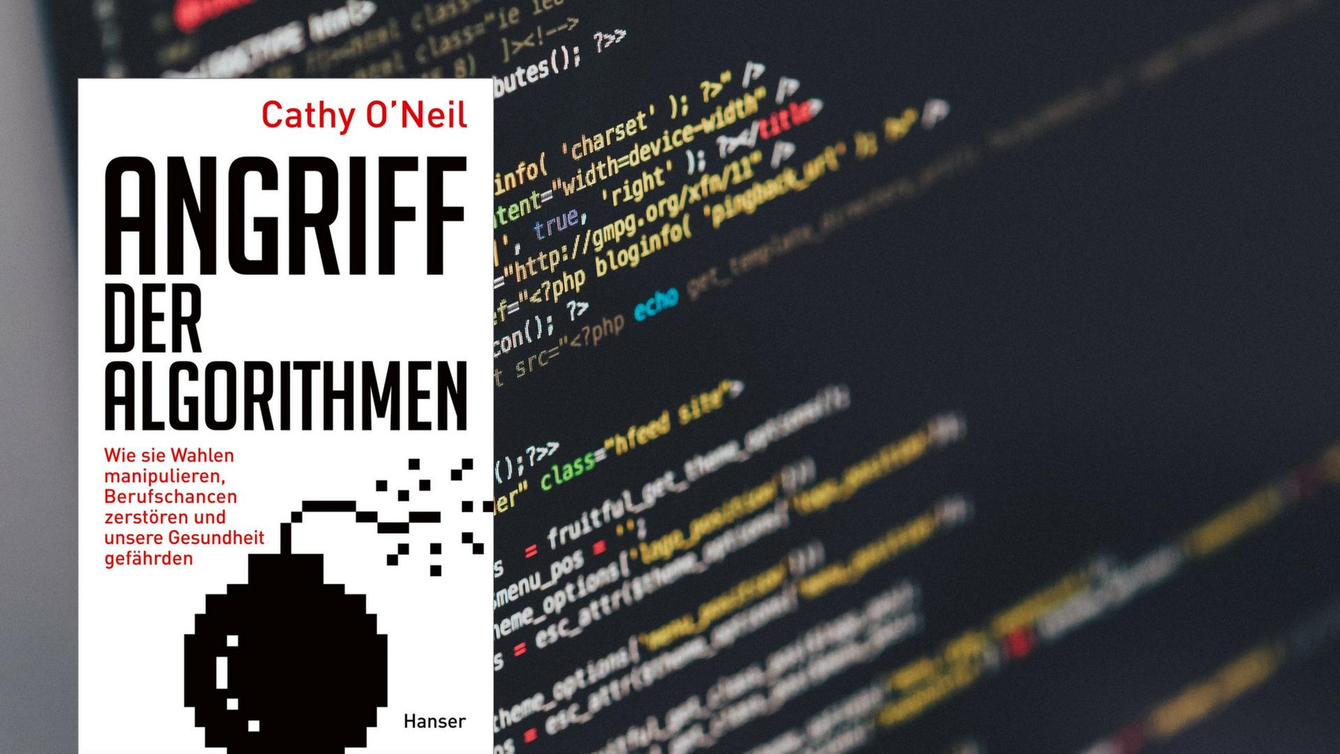 Buchcover "Angriff der Algorithmen", im Hintergrund ein Computerbildschirm Buchcover "Angriff der Algorithmen", im Hintergrund ein Computerbildschirm