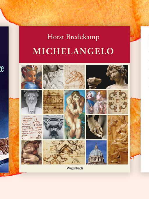 Die Cover der Top drei der Sachbuchbestenliste: Götz Alys Buch "Das Prachtboot", Horst Bredekamps "Michelangelo" und Olga Shparaga "Die Revolution hat ein weibliches Gesicht". 