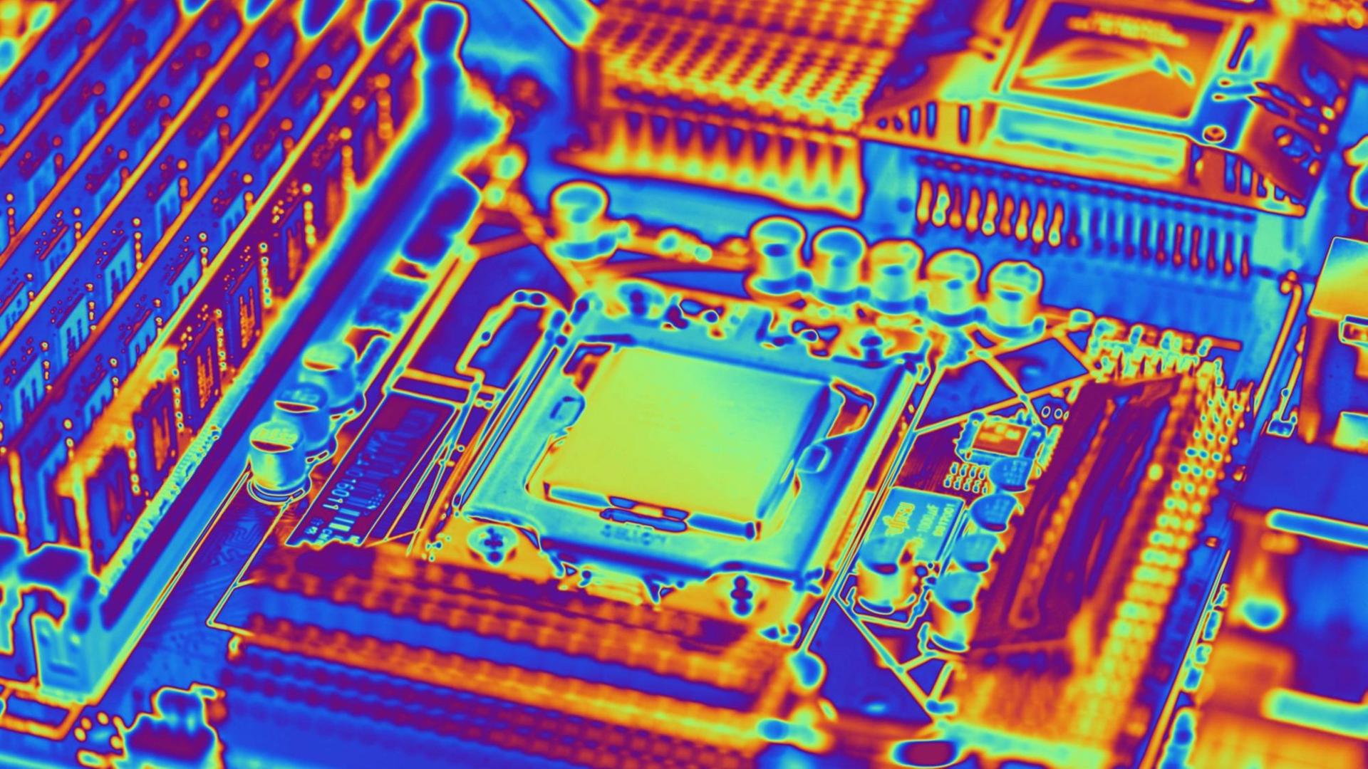 Künstlerische Darstellung eines Computer-Motherboards mit einer Core-i7-CPU Künstlerische Darstellung eines Computer-Motherboards mit einer Core-i7-CPU
