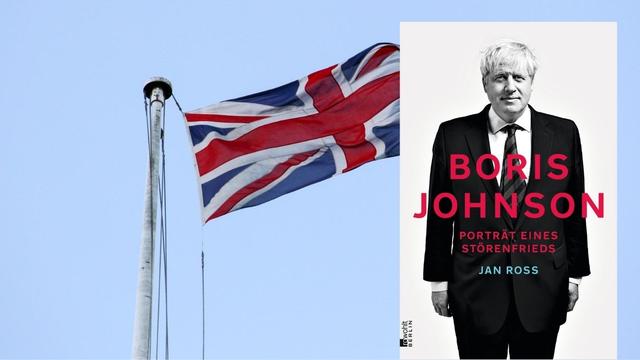 Hintergrundbild: Britischer Union Jack an einem Fahnenmast. Vordergrund: Buchcover