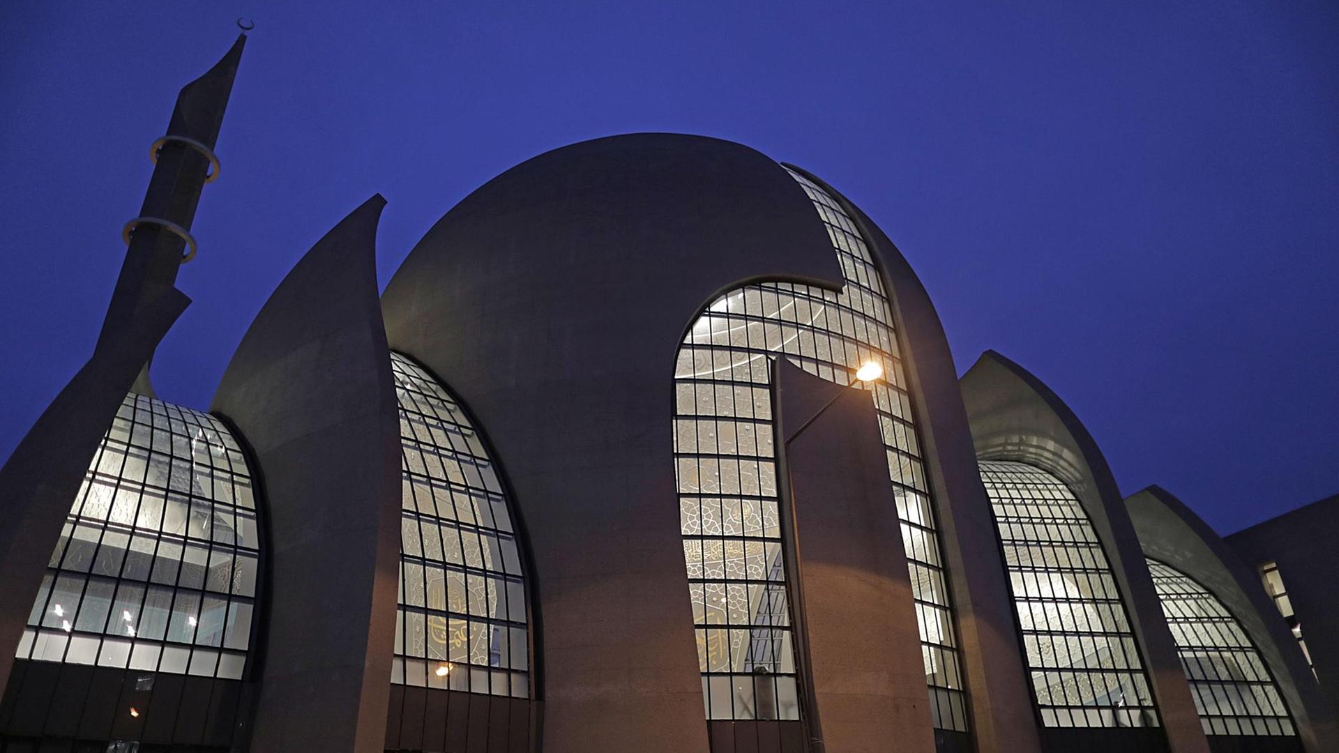 Die Moschee in Köln im Abendlicht