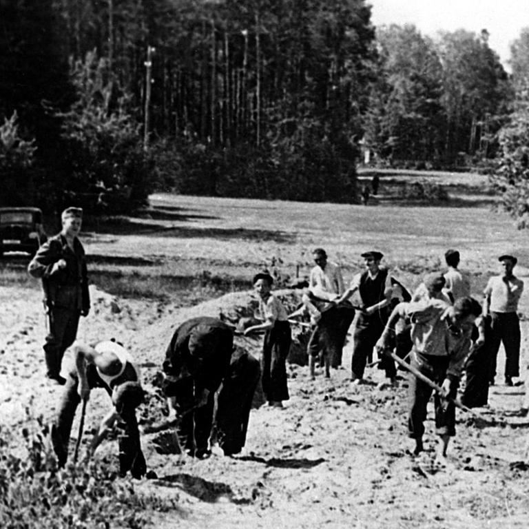 Während der Besetzung Polens durch die deutsche Wehrmacht mussten Juden - wie hier beim Straßenbau - Zwangsarbeit verrichten (undatierte Aufnahme). Die Stiftungsinitiative der Deutschen Wirtschaft hat am 22.5.2001 den Weg für die Entschädigungszahlungen an ehemalige NS-Zwangsarbeiter frei gemacht. Nach der Abweisung der Sammelklagen in den USA sei jetzt die notwendige Rechtssicherheit gegeben. Die Entscheidung sorgte für Erleichterung im In- und Ausland.