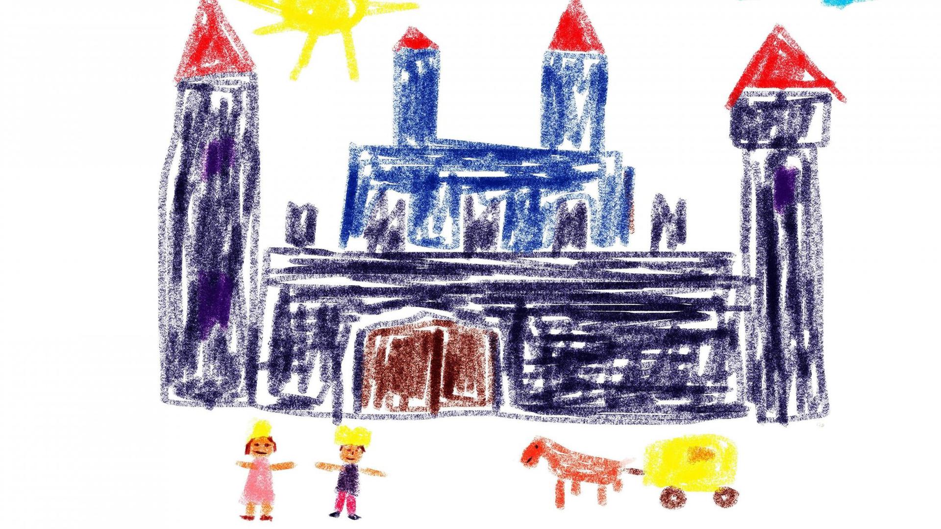 Kinderzeichnung: Prinz und Prinzessin vor ihrem Schloss. Kinderzeichnung: Prinz und Prinzessin vor ihrem Schloss.