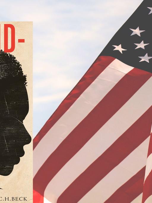 Cover des Buches: "Gebrandmarkt. Die wahre Geschichte des Rassismus in den USA", im Hintergrund die US-amerikanische Flagge