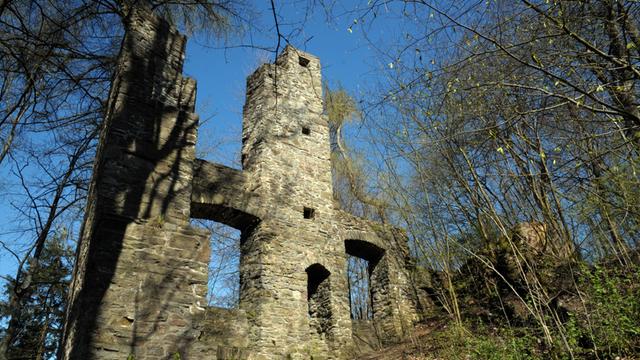 Die Burgruine Schwarzenberg in Plettenberg-Pasel. Aufnahme vom 17.04.2010. Foto: Horst Ossinger dpa