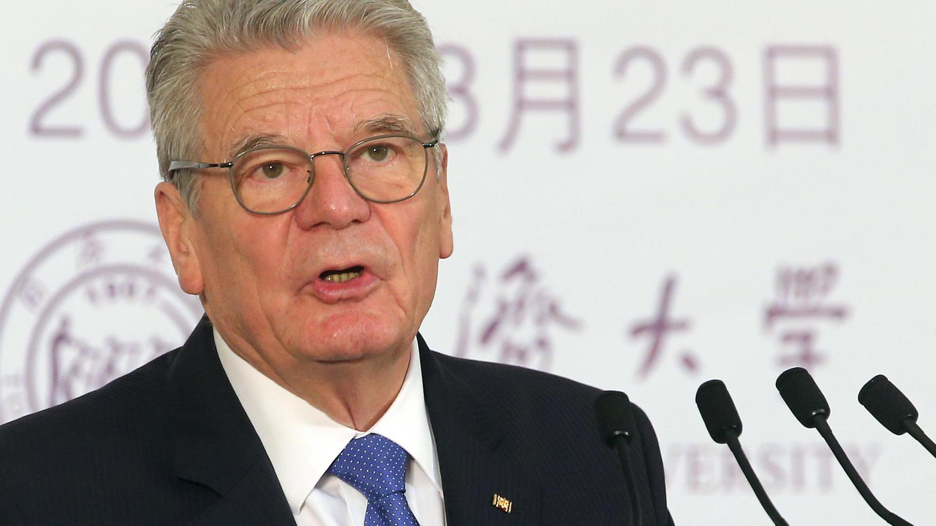 Bundespräsident Joachim Gauck spricht in der Tongji-Universität in Shanghai Bundespräsident Joachim Gauck spricht in der Tongji-Universität in Shanghai