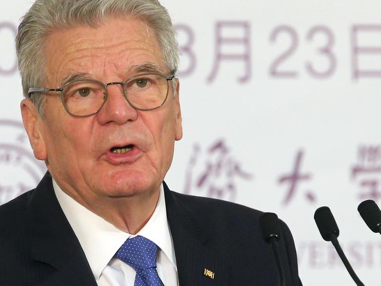 Bundespräsident Joachim Gauck spricht in der Tongji-Universität in Shanghai
