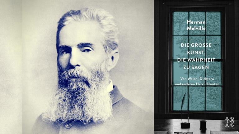 Herman Melville: "Die große Kunst, die Wahrheit zu sagen" Zu sehen ist der Autor und das Buchcover Herman Melville: "Die große Kunst, die Wahrheit zu sagen" Zu sehen ist der Autor und das Buchcover