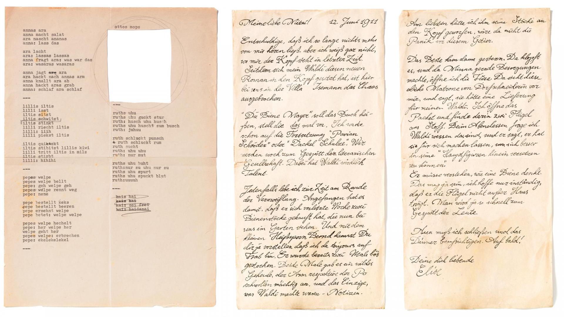 Ernst Jandl: "ottos mops" und Elise Bonsels an ihre Freundin Mitzi. Ernst Jandl: "ottos mops" und Elise Bonsels an ihre Freundin Mitzi.
